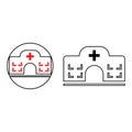 Vector icon of hospital building front silhouette on white background