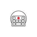 Vector icon of hospital building front silhouette on white background