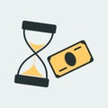 Vector icon with an hourglass and cash money. It represents a concept of cash back, saving money, stock, low prices, special offer Royalty Free Stock Photo