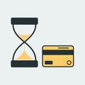Vector icon with an hourglass and credit card. It represents a concept of cash back, saving money, stock, low prices, special Royalty Free Stock Photo