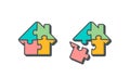 Vector icon of house shape four puzzle pieces Royalty Free Stock Photo