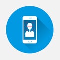 Vector icon identification of the person on blue background. Flat image with long shadow Royalty Free Stock Photo