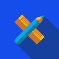 Vector icon or illustration with crossed pencil and ruler tool in flat design style Royalty Free Stock Photo