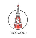 Vector icon illustration with the Kremlin tower in Moscow, Russia