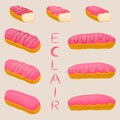 Vector icon illustration logo for cake French eclair.