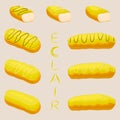 Vector icon illustration logo for cake French eclair.