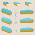 Vector icon illustration logo for cake French eclair.