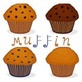 Vector icon illustration logo for set homemade muffin