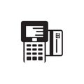 Vector icon or illustration with pay terminal and card in black color