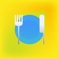 Vector icon or illustration showing plate, knife and fork in brutalism style