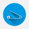 Vector icon image safety pin on blue background. Flat image saf Royalty Free Stock Photo