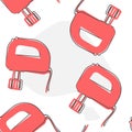 Vector icon of kitchen mixer cartoon style on seamless pattern on a white background Royalty Free Stock Photo