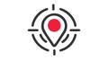Vector icon of a location pin encircled by a stylized radar