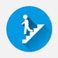 Vector icon of a man goes down the stairs on blue background. Fl Royalty Free Stock Photo