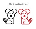 Vector icon on medical veterinary theme, dog with a bandaged tail.