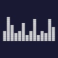 Vector icon of musical equalizer. A musical sound wave.Vector white icon on dark blue background. Royalty Free Stock Photo