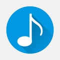 Vector icon note on blue background. Flat image note sound with