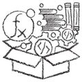 Vector icon of an open box with AI development tools, gears, and math symbols Royalty Free Stock Photo