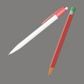 Vector icon pen and pencil. 3d realistic image for business, education, study. Royalty Free Stock Photo