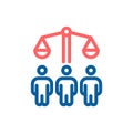 Vector Icon of People with Balanced Scale: Thin Line Illustration for Justice and Equality Royalty Free Stock Photo