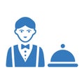 Restaurant, room service, waiter icon. Blue color vector isolated on a white background Royalty Free Stock Photo