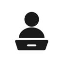 Vector icon of a person working at a computer. Flat design. Isolated. Royalty Free Stock Photo