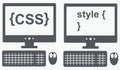 Vector icon of personal computer with css on the screen, curves