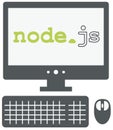 Vector icon of personal computer with node js title on the scree