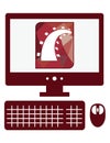 Vector icon of personal computer with ruby on rails sign on the