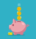 Vector icon of pig bank and coins, save money in piggy bank Royalty Free Stock Photo
