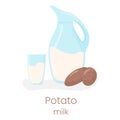 Vector icon of potato milk alternative. Vegan friendly products concept. Jag milk and glass isolated on white background