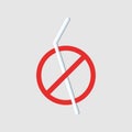 Vector Icon prohibitive sign of environmental themes. On the red warning sign, the crossed-out plastic tube and the text NO