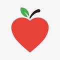 Vector icon of red heart shaped apple with leaf Royalty Free Stock Photo