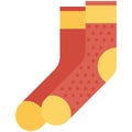 Vector Icon of a red and yellow socks for men or women in flat style without outline. Pixel perfect. Business and office look. Royalty Free Stock Photo