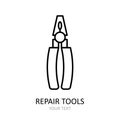 Vector icon with repair tool - pliers. Outline black graphic