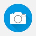 Vector icon retro camera on blue background. Flat image camera w Royalty Free Stock Photo