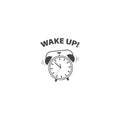 Vector icon ringing alarm clock with inscription wake up on white isolated background