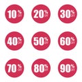 Vector icon sale set for different count procent red signs Royalty Free Stock Photo