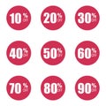 Vector icon sale set for different count procent red signs