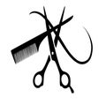 Vector icon scissors , a comb , a strand of hair