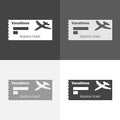 Vector icon set airplane ticket on white-grey-black color. Vacation. Royalty Free Stock Photo