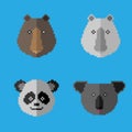 Vector icon set of animals pixel art. Royalty Free Stock Photo