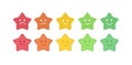 Vector icon set of the colorful star shaped emoticons with different mood. Smiles with five emotions: dissatisfied, sad,