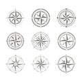 Vector icon set with compass rose Royalty Free Stock Photo