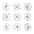 Vector icon set with compass rose Royalty Free Stock Photo