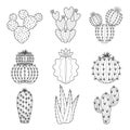 Vector icon set of contour cactus and succulent