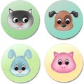 Vector icon set of cute animal faces smiling Royalty Free Stock Photo
