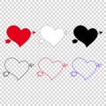 Vector icon set of different hearts pierced with arrow on transparent background Royalty Free Stock Photo