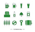 Vector icon set of flat icons in green, white and black colors, for Irish holiday St. Patrick`s Day, isolated on white background Royalty Free Stock Photo