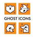 Vector icon set with ghosts characters. Halloween illustration. Cartoon flat style. Royalty Free Stock Photo